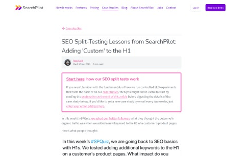 Adding 'Custom' to the H1 SEO Split Testing Lessons from SearchPilot